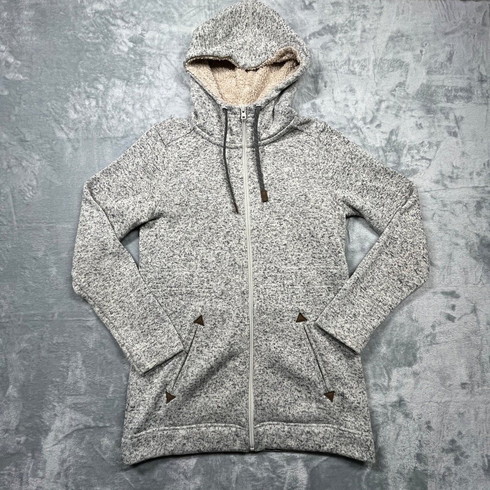 Eddie Bauer Full Zip Hoodie Womens Grey Marl Sherpa Lined Longline Fleece Size S